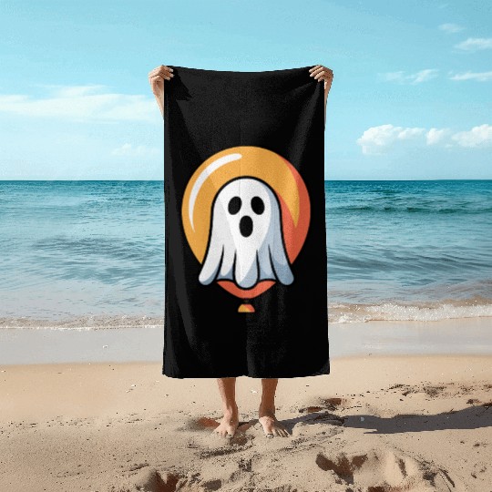 Halloween Ghost with Orange Halo Beach Towels