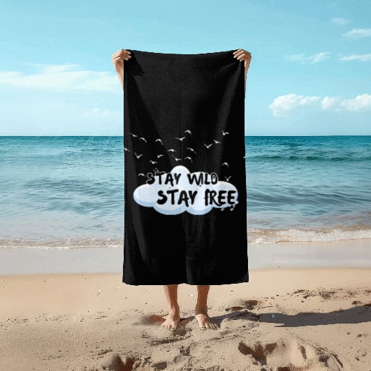 Whimsical Cloud with Birds Inspirational Quote Beach Towels