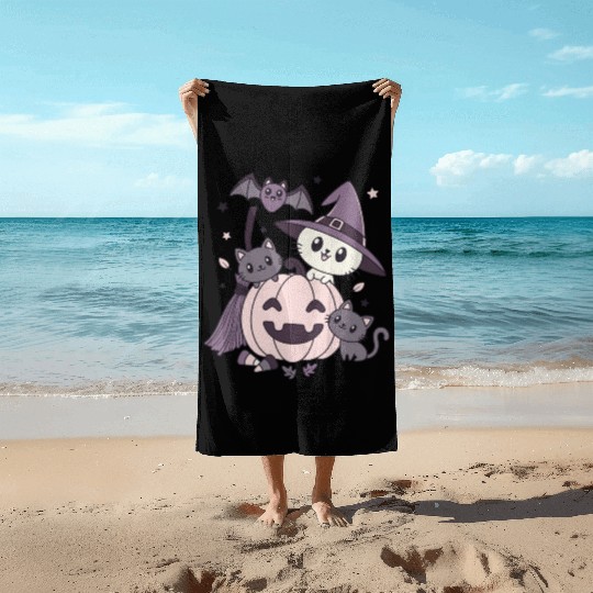 Halloween Kawaii Cat Pumpkin Ghosts Beach Towels