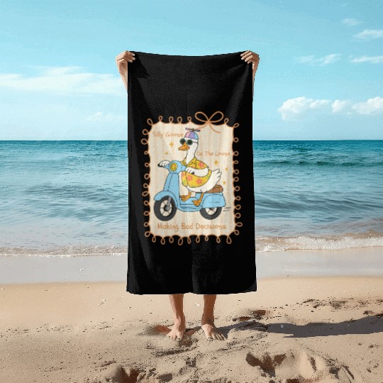 Silly Goose Riding Scooter Design Beach Towels