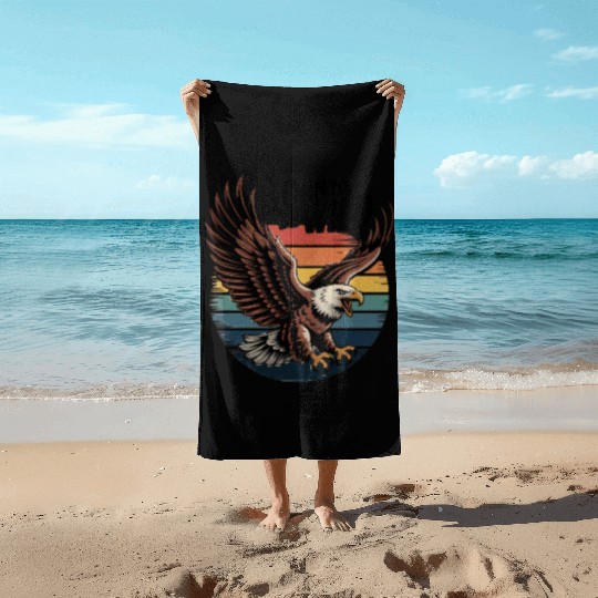Born to Be Wild Eagle Illustration Beach Towels