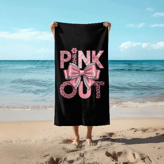 Pink Out Breast Cancer Awareness Coquette Bow  Beach Towels