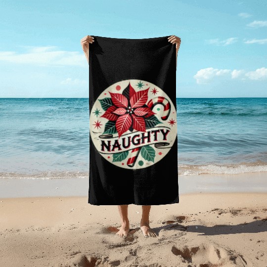 Festive Poinsettia Naughty Holiday Design Beach Towels