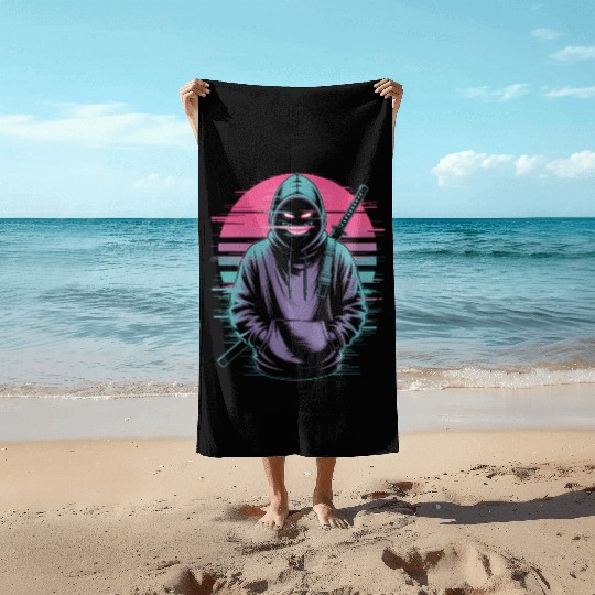 Glitch Ninja Katana Streetwear Futuristic Beach Towels