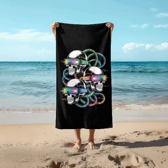 VR Skeleton Head Circuit Vision Streetwear Beach Towels