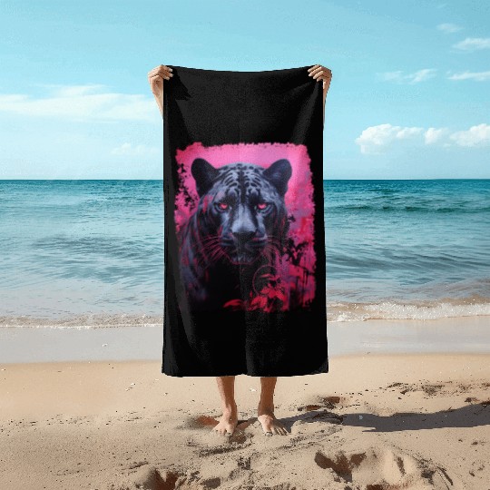 Pink Pop Art Black Panther  Beach Towels