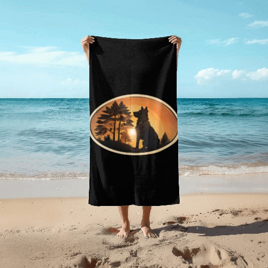 Sunset Wilderness Wolf Silhouette Beach Towels