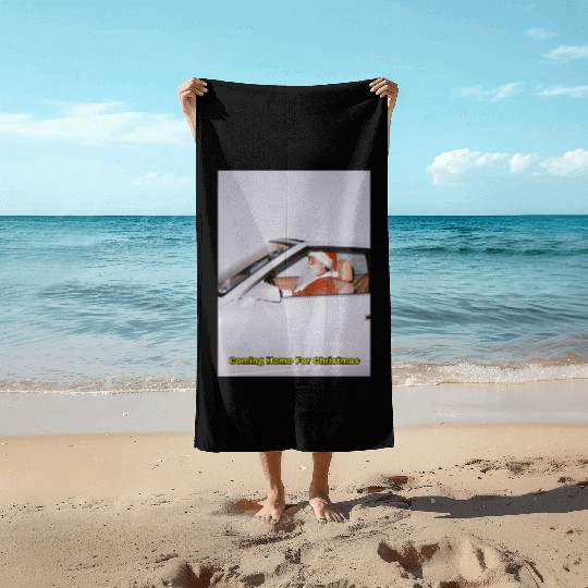 Santa's Joyful Ride Card Design Beach Towels