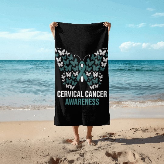 Cervical Cancer Awareness Butterfly Design Beach Towels