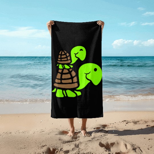 2 turtles piggyback mummy daddy child riding cute Beach Towels