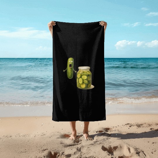 Whimsical Pickle Cucumber Character Beach Towels
