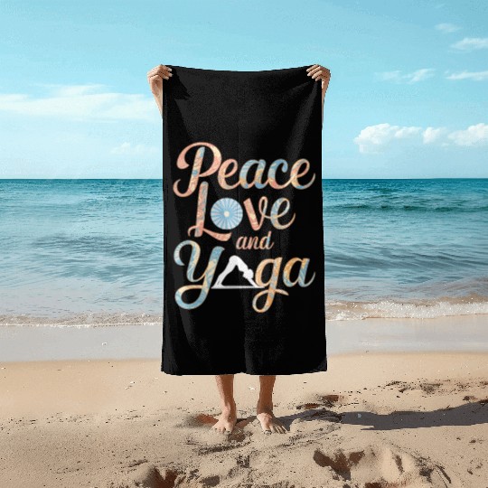 Peace Love and Yoga Motivational Design Beach Towels
