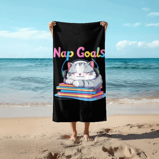 Cute Cat Nap Goals Design Beach Towels