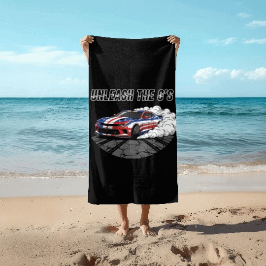 Patriotic American Muscle Car Beach Towels