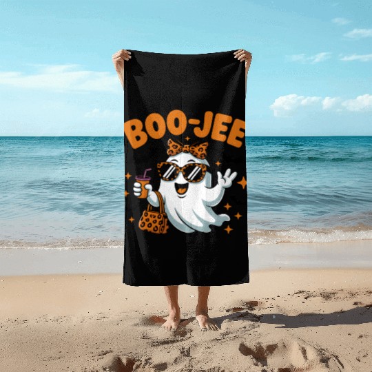 Boo-Jee Ghost Cute Leopard Print Halloween Boojee Beach Towels
