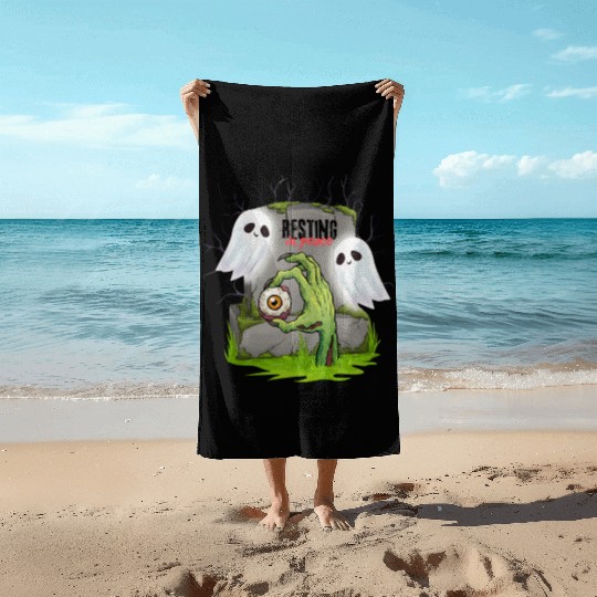 Spooky Graveyard with Ghosts and Eye Beach Towels