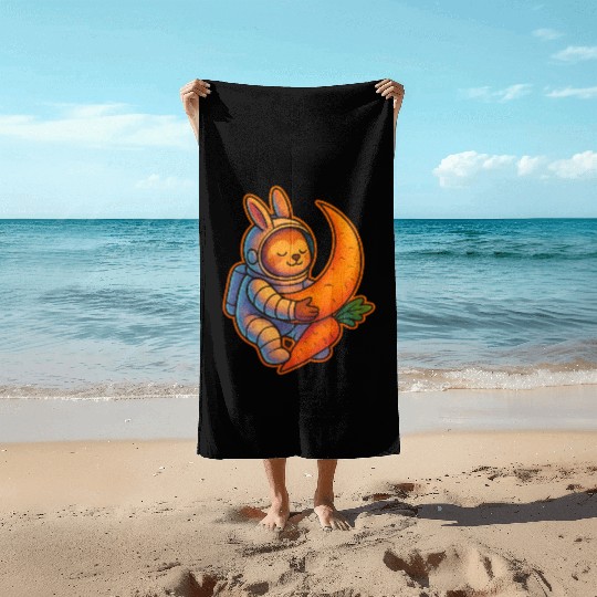 Adorable Moon Bunny with Carrot Beach Towels