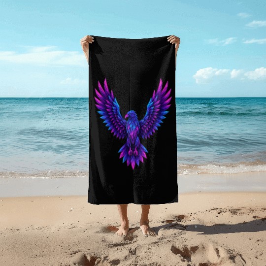 Vivid Blue-Purple Mythical Phoenix Beach Towels