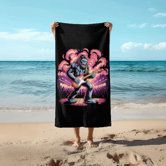Rocking Sasquatch Guitar Legend at Concert Stage Beach Towels