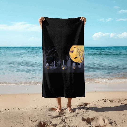Trick-or-Treat Pumpkin Graveyard Beach Towels