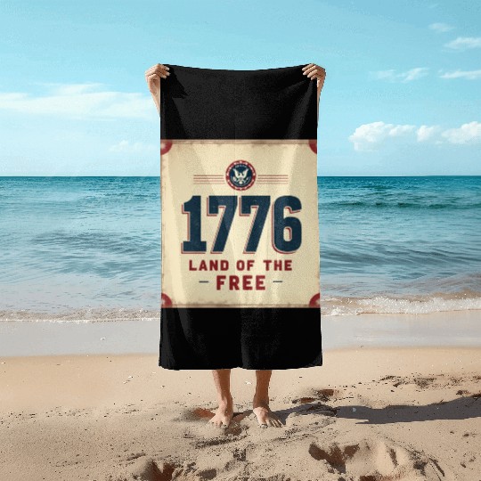 1776 Land of the Free Patriotic Emblem Beach Towels