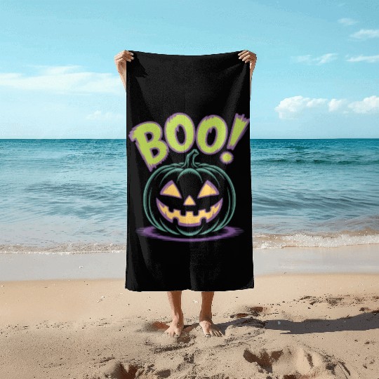 Spooky Halloween Jack-o'-Lantern Design Beach Towels