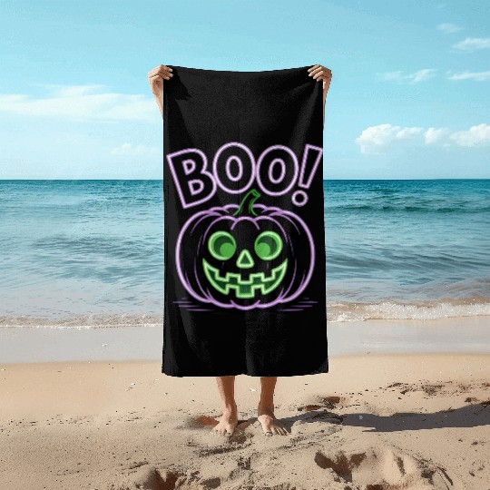 Neon Jack-O-Lantern Halloween Design Beach Towels