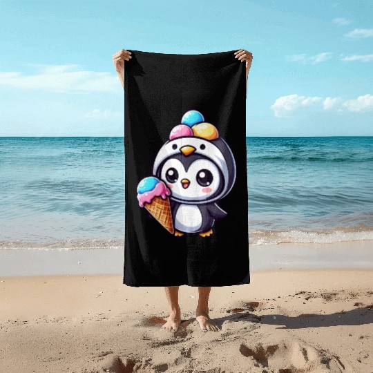 Funny penguin ice cream sweet cartoon summer Beach Towels