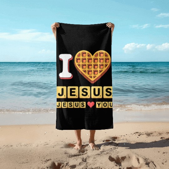 I Love Jesus Christian Breakfast Waffle Heart Beach Towels