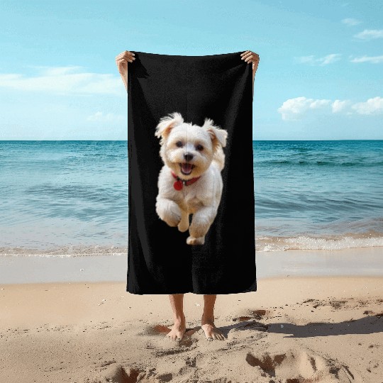 Joyful Puppy Run Illustration Beach Towels