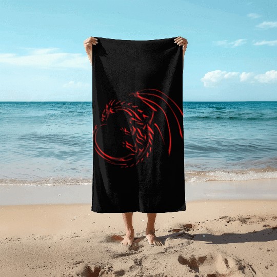 tribal dragon Beach Towels