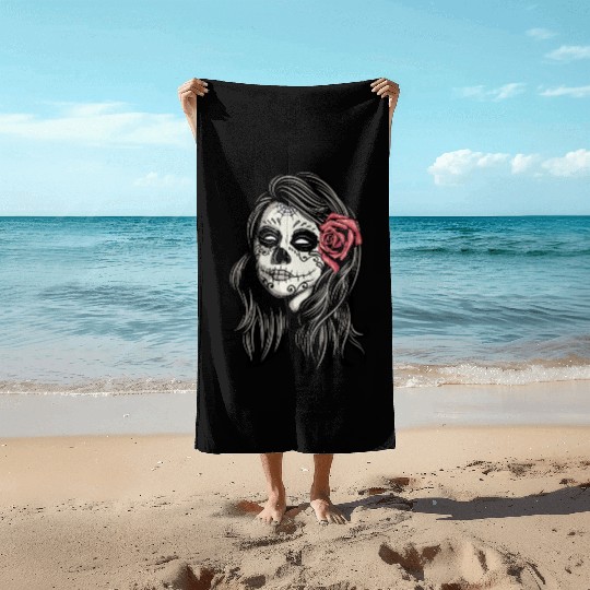 Santa Muerte Holy Woman Beach Towels