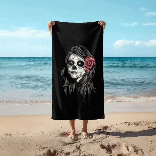 Santa Muerte Holy Woman Beach Towels