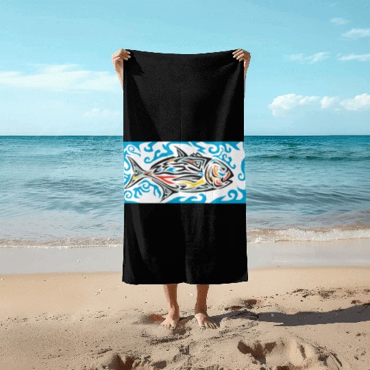 Giant Trevally Side Tribal Art Beach Towels