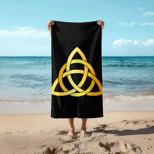 Original Triquetra circle celtic knot gold Beach Towels