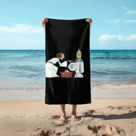 Funny Star Wars r2d2 and Leia comic Beach Towels