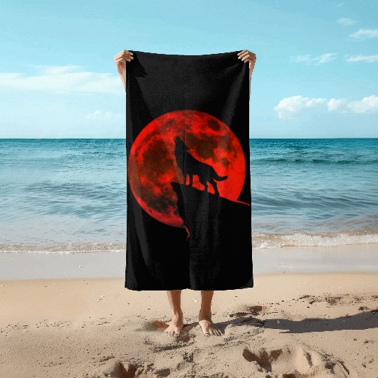 Howling wolf full blood moon space galaxy gift dog Beach Towels