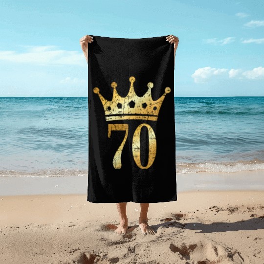 70th Birthday & Anniversary Crown (Golden-Yellow) Beach Towels