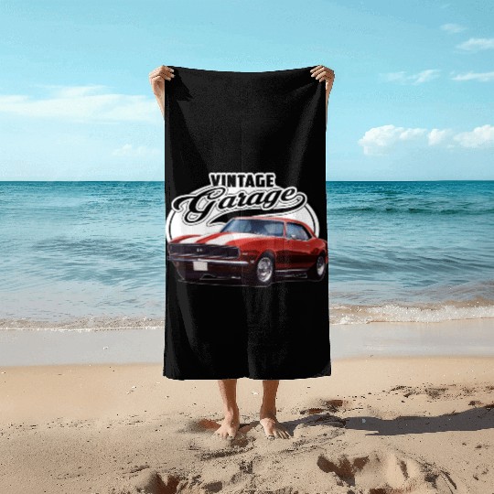 Vintage Camaro Garage Beach Towels