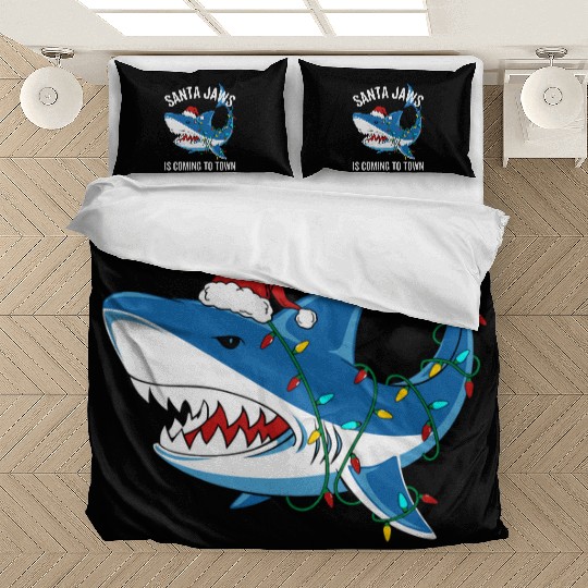 Santa Jaws Is Coming To Town Funny Christmas Shark Bedding Sets