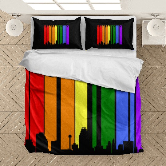 San Antonio Texas Gay Pride Rainbow Skyline Bedding Sets