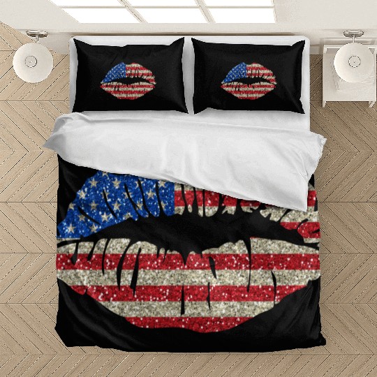 american flag lips glitter USA patriotic patriot Bedding Sets