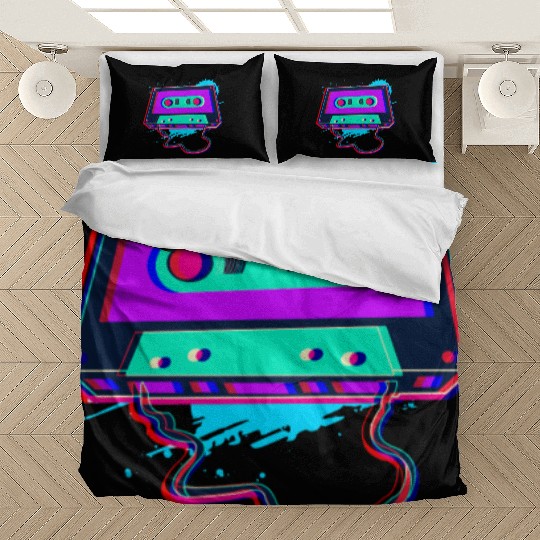 80s Music Cassette Tape : 3D, Neon, 80s songs Bedding Sets