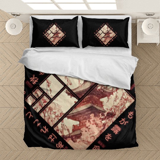 Geometric Japanese Karuta Autumn Poem Bedding Sets