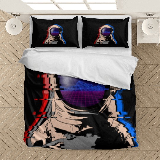 Astronaut Space Suit Glitch Art Neon Retro 80s Fan Bedding Sets