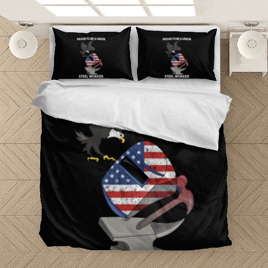 UNION STEEL WORKER USA GIFT FUNNY DAD EAGLE HAMMER Bedding Sets