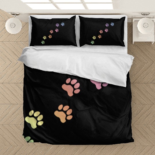 Rainbow Dog tracks, dog footprint, dog paw, dog Bedding Sets
