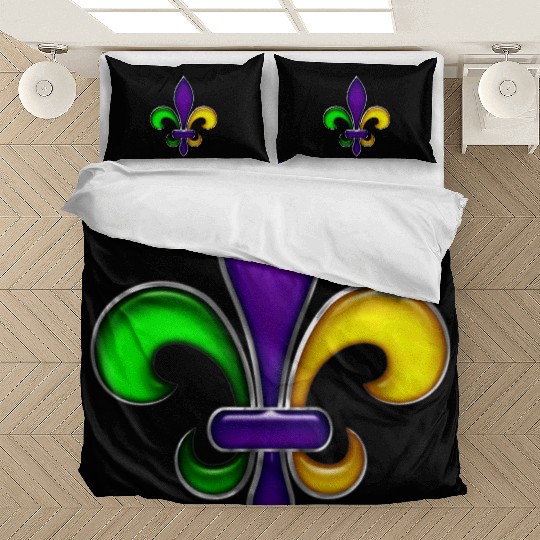Fleur De Lis Mardi Gras Glossy Lily Bedding Sets