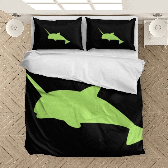 Sharp narwhal in green uniwhale Bedding Sets