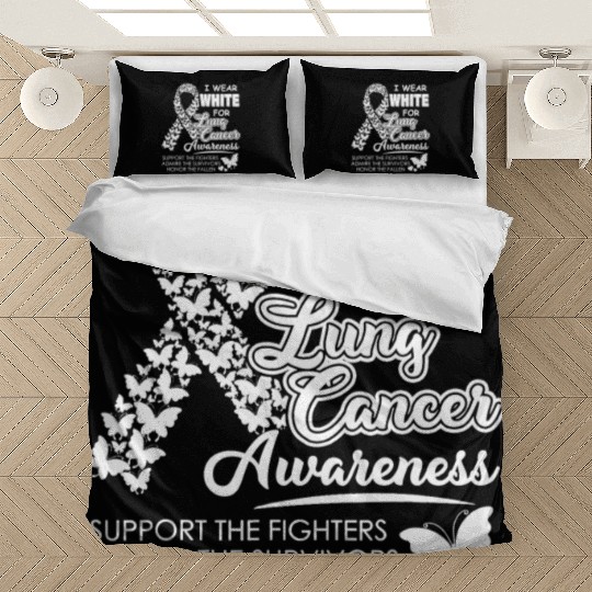 Men Women I Wear White For Lung Cancer Awareness Bedding Sets